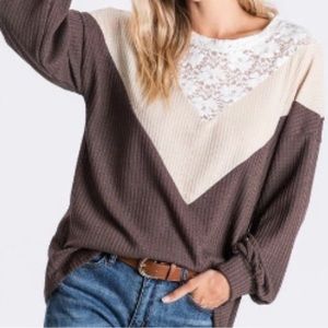 NWOT BiBi color block thermal waffle top in size medium